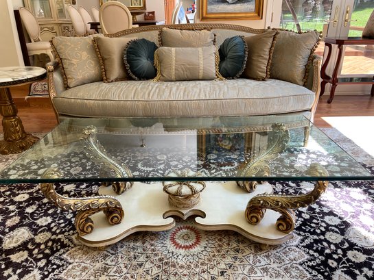 ANTIQUE GOLD GILT ORNATELY CARVED GLASS TOP COFFEE TABLE