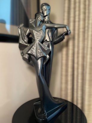 SIGNED 'HIGH SOCIETY' ART DECO SCULPTURE BY DANEL FOR AUSTIN PRODUCTIONS WITH STAND