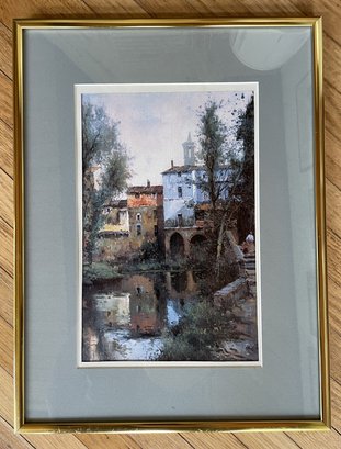 FRAMED SIGNED TOWNSCAPE OIL PAINTING BY COLOMER