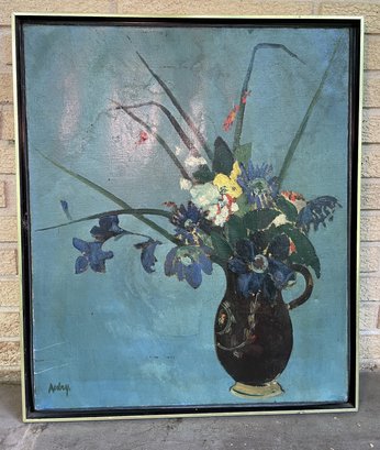 FLORAL AND VASE STILL LIFE OIL PAINTING SIGNED AUBRY