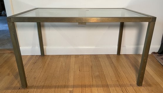 MCM GLASS TOP SIDE TABLE WITH BRASS BASE (2 OF 2)