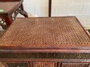 VINTAGE ASIA BAMBOO AND WOOD 9 DRAWER SIDE TABLE WITH BRASS HARDWARE AND TRIM