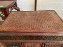 VINTAGE ASIA BAMBOO AND WOOD 9 DRAWER SIDE TABLE WITH BRASS HARDWARE AND TRIM