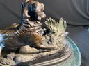 SIGNED BRONZE SCULPTURE 'PARTRIDGE HUNTING' BY P.J. MENE ON MARBLE BASE