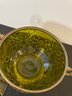 ANTIQUE BRASS FOOTED GREEN GLASS GOLD TRIMMED LIDDED JAR