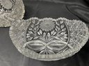 PR OF ANTIQUE CRYSTAL RADIANT SUNFLOWER HATCH PATTERN-ARBUTUS COMPOTE DISHES