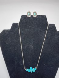 VINTAGE STERLING SILVER AND TURQUOISE NECKLACE AND EARRINGS