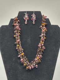 VINTAGE BEADED ACRYLIC NECKLACE AND EARRINGS