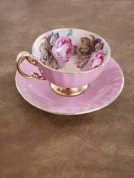 AYNSLEY BONE CHINA PINK TEA CUP & SAUCER