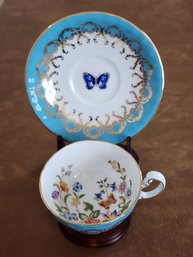 AYNSLEY BONE CHINA COTTAGE GARDEN BUTTERFLY CUP AND SAUCER