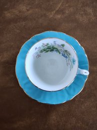 AYNSLEY FINE BONE CHINA LIGHT BLUE  WITH GOLD TRIM