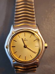 EBEL 18KT GOLD BEZEL AND STAINLESS STEEL BAND 'WAVE' SPORT CLASSIQUE WATCH