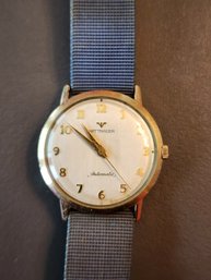 WITTNAUER AUTOMATIC 10KT GOLD FILLED WATCH WITH NYLON MESH BAND
