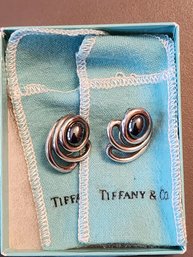 PR OF 1984 TIFFANY AND CO STERLING SILVER AND HEMATITE EARRINGS