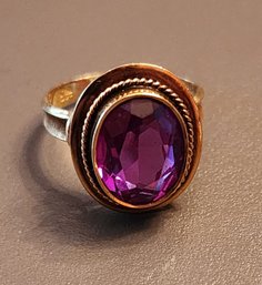 VINTAGE 14KT 585 YELLOW GOLD AMETHYST RING