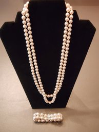 FAUX MALLORCA PEARL NECKLACE AND BRACELET