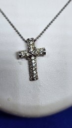 16' 'NADRI' STERLING NECKLACE AND STERLING CZ CROSS PENDANT