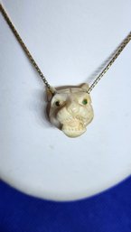 14K GOLD 26' BOX LINK CHAIN AND CARVED PANTHER PENDANT WITH 18K-EMERALD EYES