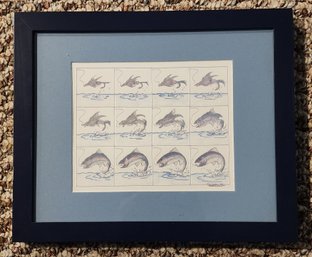 FRAMED 'FISH THEME' 1987 PRINT BY E. HALSEY TRANSFORMATIONS