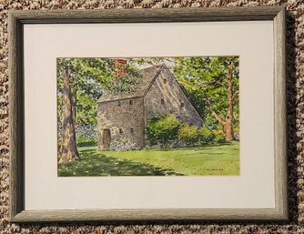 ' THE OLD HOXIE HOUSE-SANDWICH, MA' FRAMED WATERCOLOR BY W. ADAMS