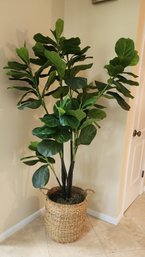 5.5 FT FAUX FIG TREE WITH WOVEN STRAW HAND BASKET