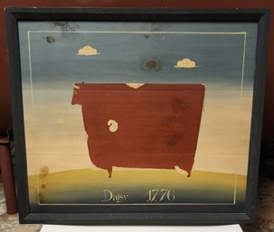 VINTAGE WOOD PAINTING OF A COW