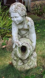 VINTAGE CONCRETE BOY GARDEN FOUNTAIN