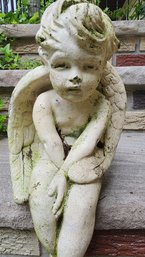 SITTING CONCRETE CHERUB GARDEN STATUE