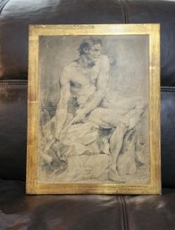 ANTIQUE CHARLES NATOIRE GOLD LEAF PRINT ON WOOD