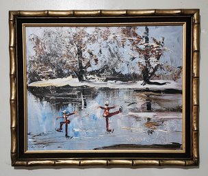 1979 MORRIS KATZ 'WINTER SCENE' SIGNED OIL PAINTING