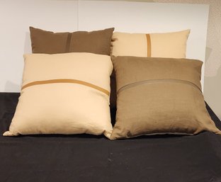 2 PAIRS OF DARK AND LIGHT BROWN SINGLE STRIPE THROW PILLOW