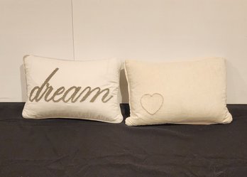 PAIR OF HEART AND DREAM BEIGE THROW PILLOWS