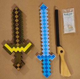 ASSORTED COLLECTION OF MINECRAFT WEAPONS AND TOY GUN