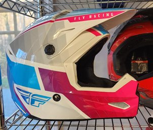 FLY RACING KINETIC DRIFT MX HELMET PINK/WHITE/BLUE SIZE LARGE