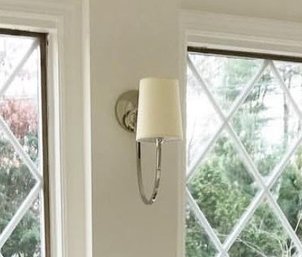 THOMAS O'BRIAN COLLECTION REED SINGLE SCONCE IN POLISHED NICKEL WITH LINEN SHADE BY VISUAL COMFORT INC