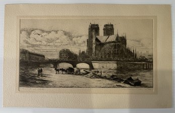 ANTIQUE CHARLES MERYON ETCHING ON PAPER 'THE APSE OF NOTRE DAME, PARIS'