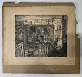 ANTIQUE LEON LOUIS DOLICE ETCHING ON PAPER 'THE OXFORD BOOK SHOP, NYC'
