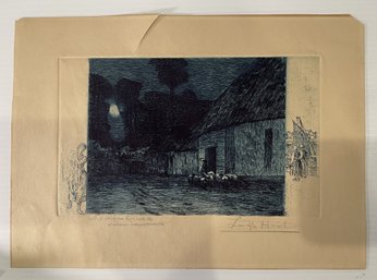 ANTIQUE SIGNED LEIGH HUNT ETCHING ON PAPER