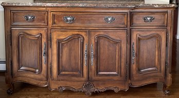 BERNHARDT MARBLE TOP CARVED SIDEBOARD BUFFET