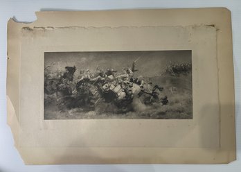 ANTIQUE ETCHING ON PAPER BASED ON WORK BY AIME MOROT 'BATTLE OF REZONVILLE'