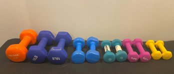 ASSORTMENT OF COLORFUL DUMBBELLS 2LBS TO 12 LBS