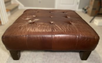 POTTERY BARN BROWN LEATHER TUFTED OTTOMAN