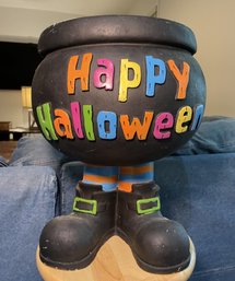 CERAMIC HALLOWEEN FOOTED CANDY CAULDRON GREETER