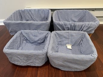 COLLECTION OF 4 POTTERY BARN KIDS WICKER BASKETS WITH CHECKERED COVERS