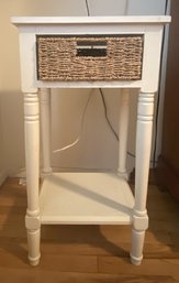 ACCENT TABLE WITH WICKER BASKET AND LOWER SHELF