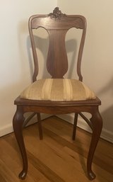 ANTIQUE QUEEN ANNE UPHOLSTERED SIDE CHAIR