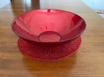 Beautiful Red Center Piece Bowl With Pad