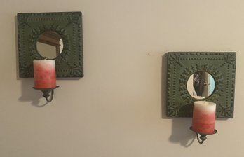 PAIR OF MIRRORED WALL SCONCES