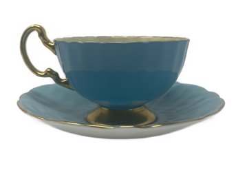 AYNSLEY FINE BONE CHINA BLUE & GOLD FLORAL DESIGN