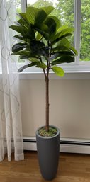 4.5FT FAUX FIDDLE LEAF FIG TREE WITH BEAUTIFUL TALL CURVED PLANTER